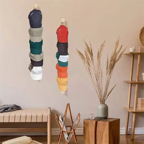 Wooden vertical hat rack